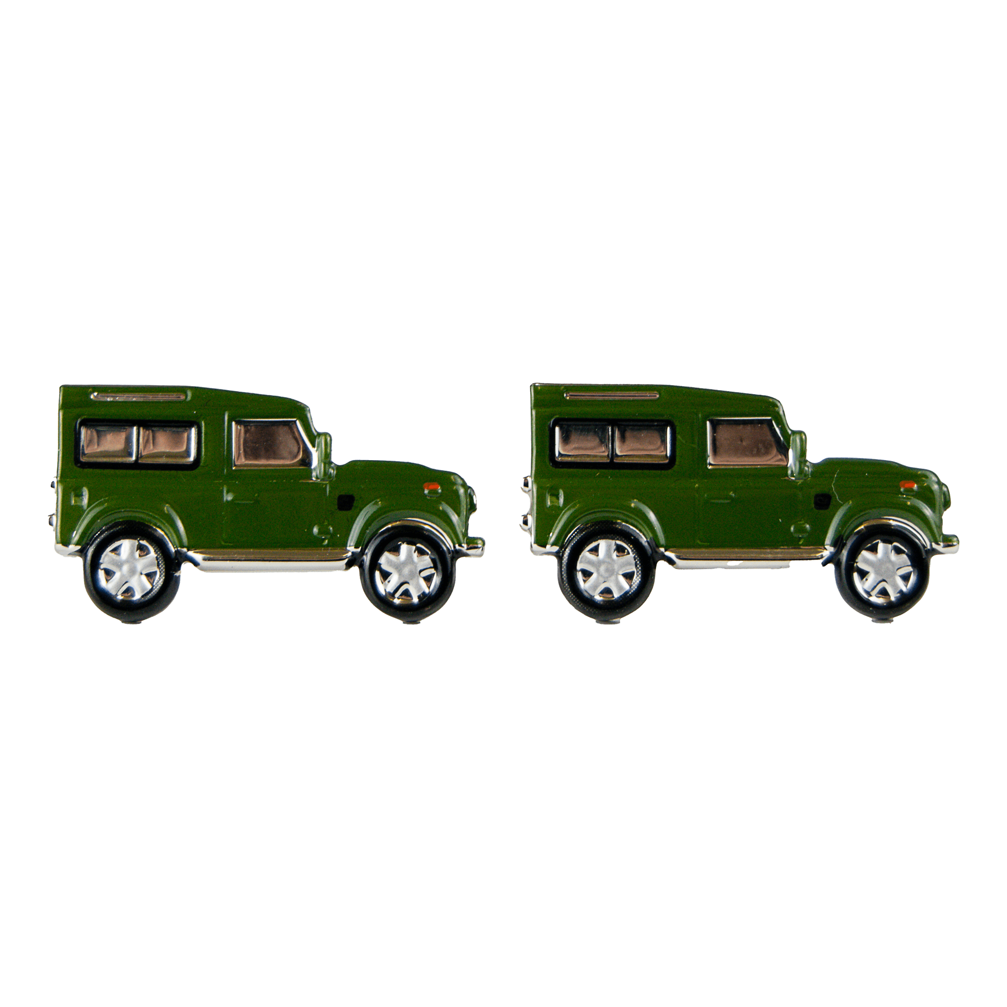 Van Buck Land Rover-style green metal cufflinks – front view