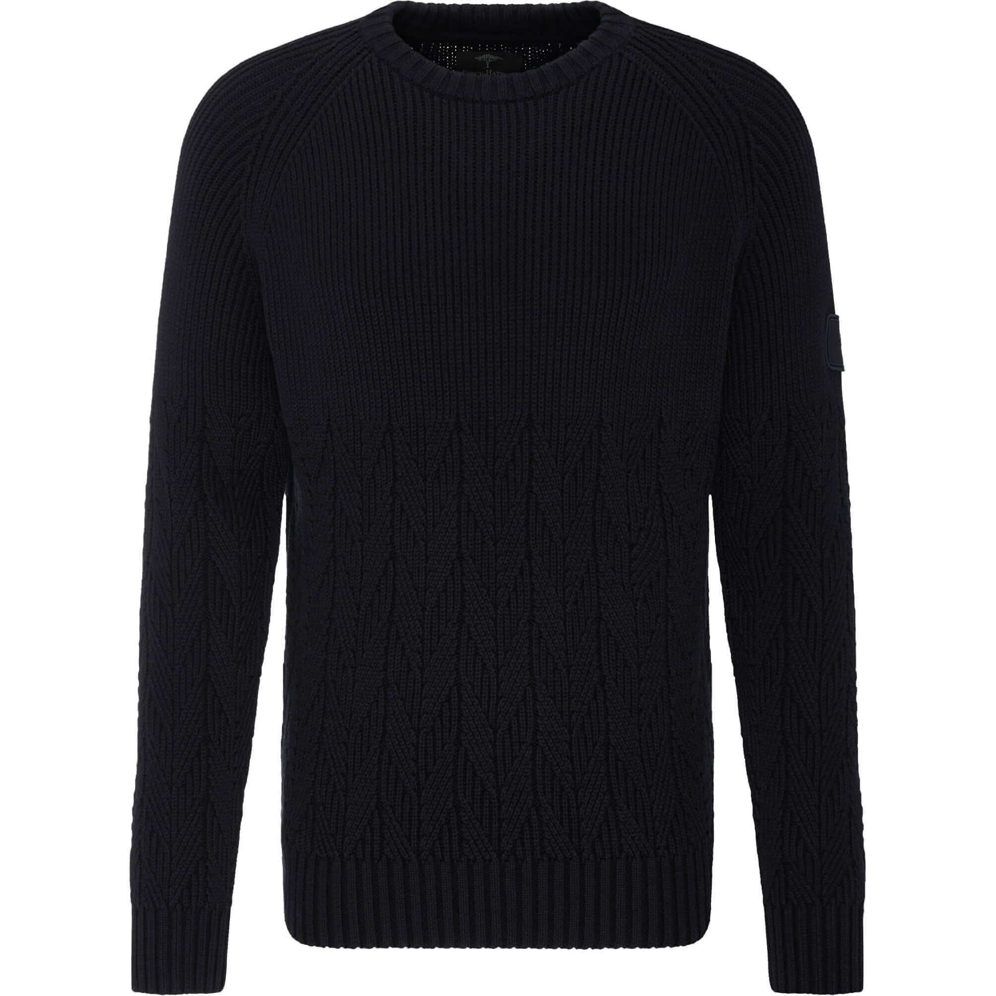 Fynch Hatton - Textured Rib Crew Cotton Neck Pullover - Colour: Navy