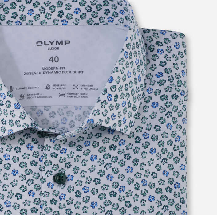 Olymp - Luxor 24/SEVEN Print Shirt - Colour: Blue/Green