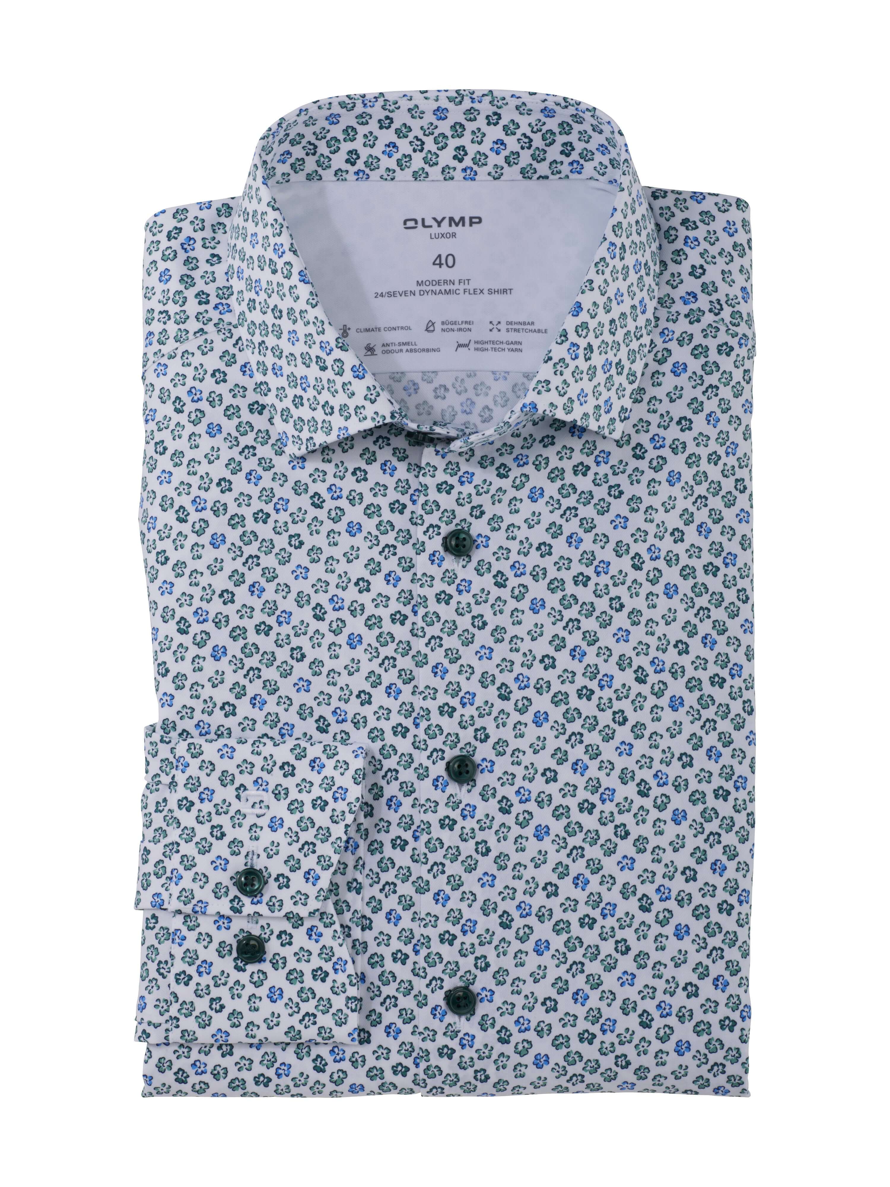 Olymp - Luxor 24/SEVEN Print Shirt - Colour: Blue/Green