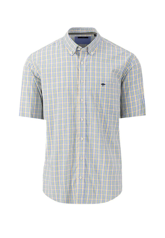 Fynch Hatton - Short Sleeve Fine Checked Shirt - Colour: Pineapple