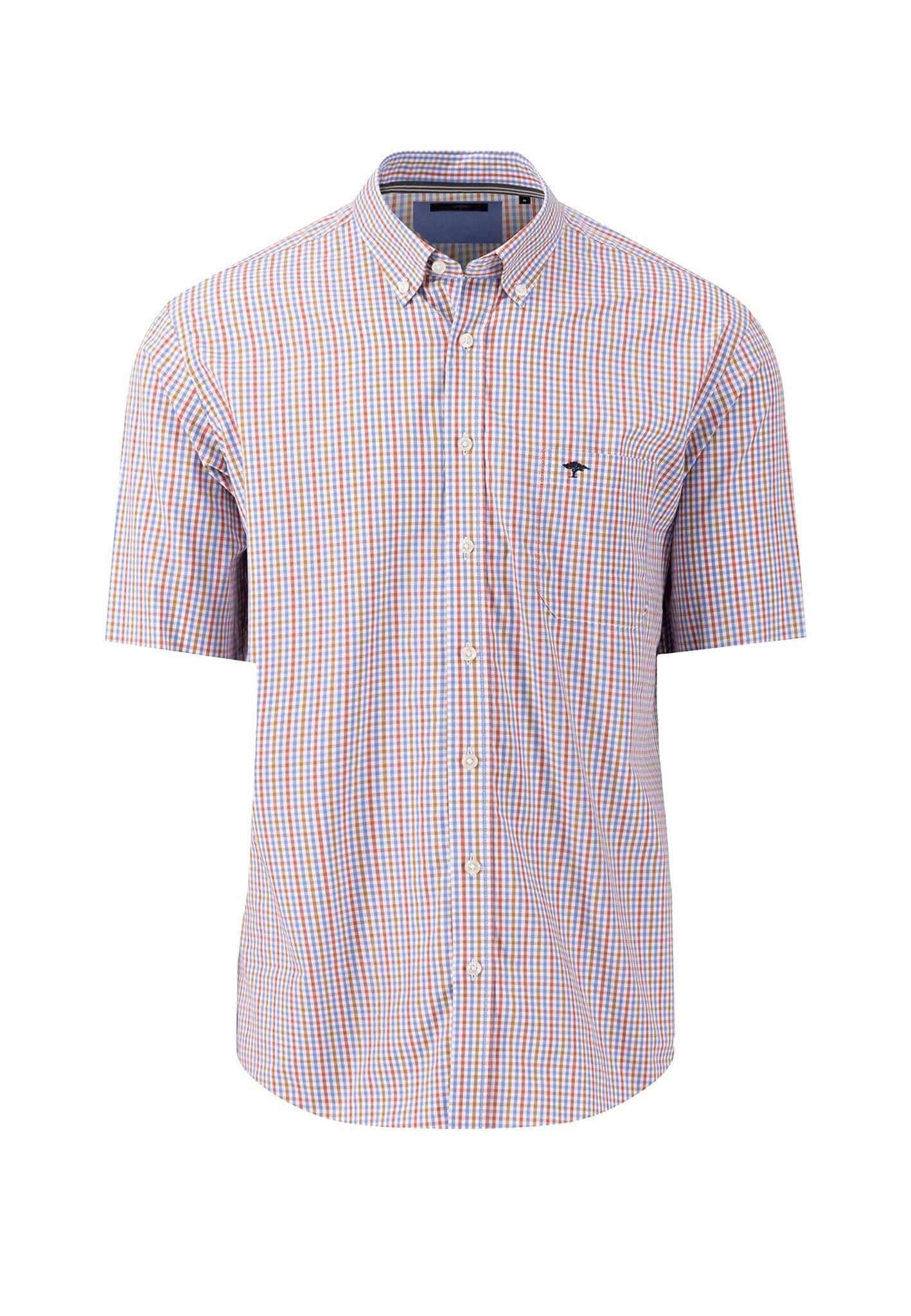 Fynch Hatton - Short Sleeve Fine Checked Shirt - Colour: Orient Red