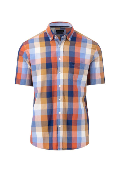 Fynch Hatton - Short Sleeve Checked Shirt - Colour: Orient Red