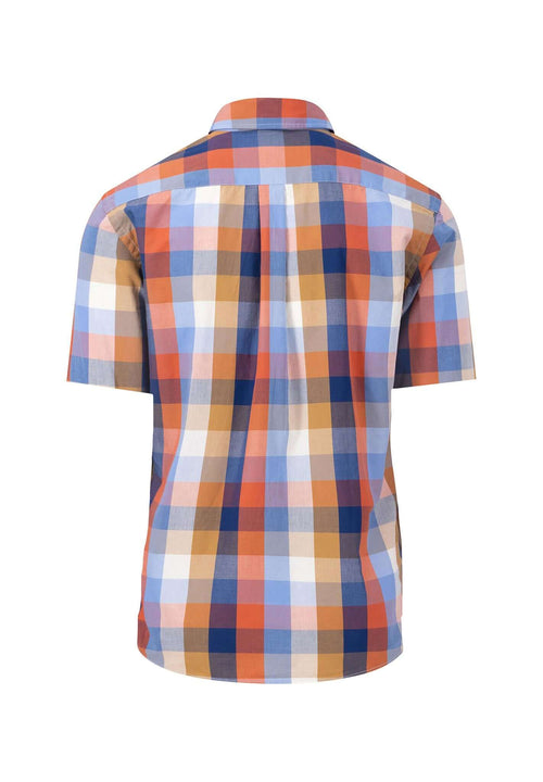 Fynch-Hatton checked short-sleeve cotton shirt in Orient Red – back view