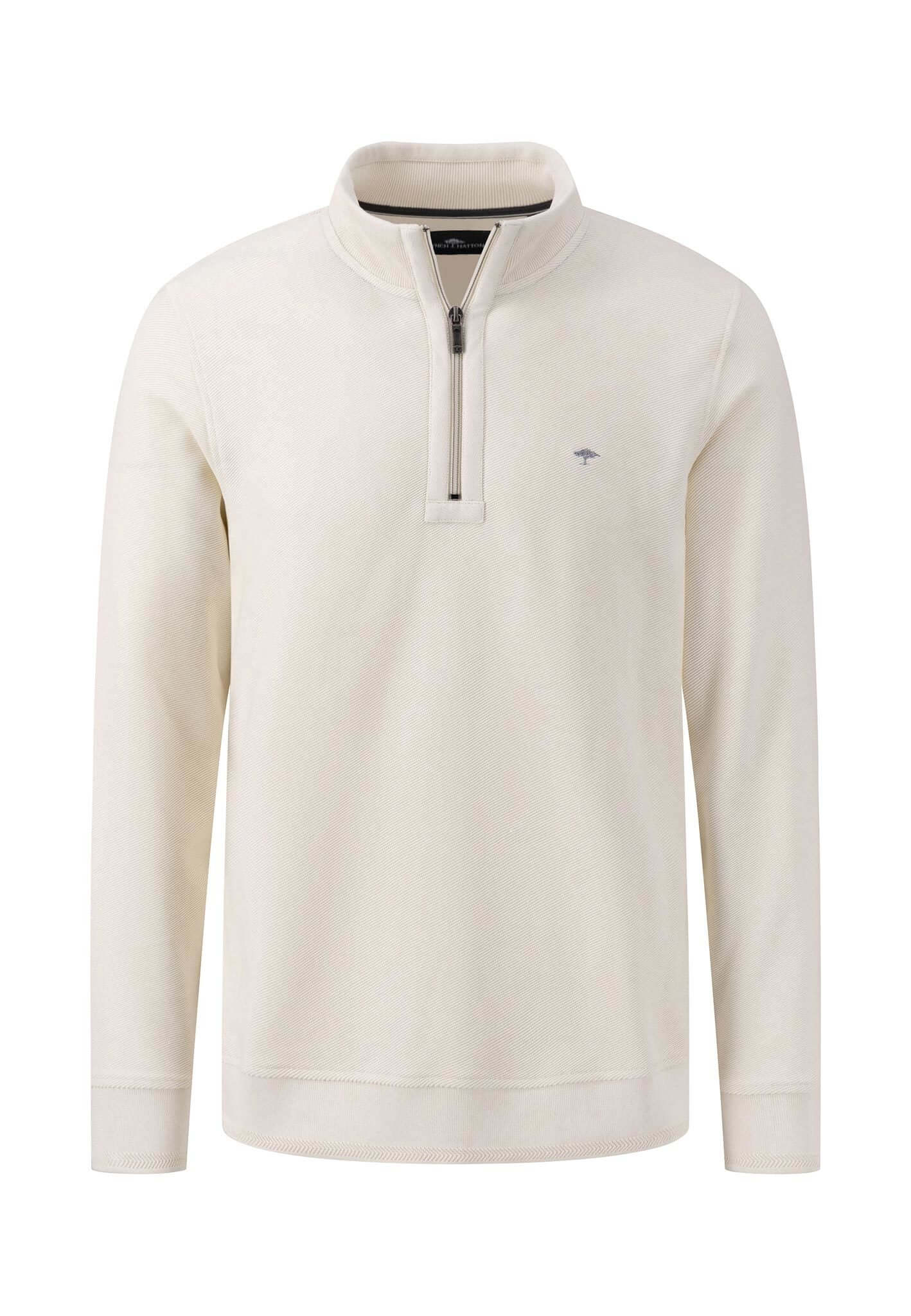 Fynch Hatton - 1/4 Zip Twill Sweat Shirt - Colour: Off White