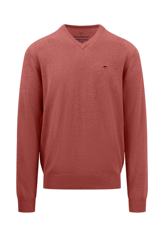 Fynch Hatton - V Neck Cotton Pullover - Colour: Orient Red