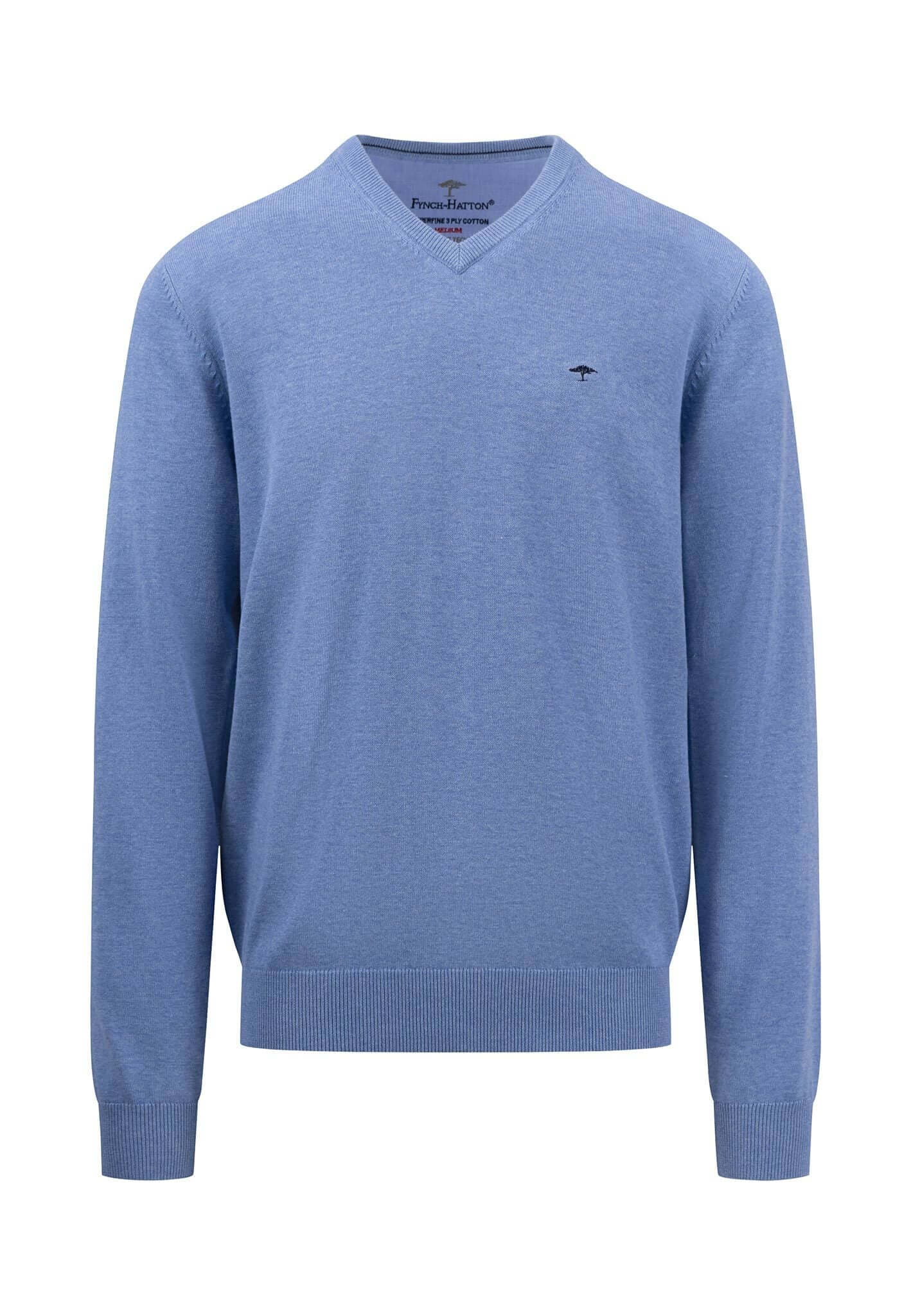 Fynch Hatton - V Neck Cotton Pullover - Colour: Crystal Blue