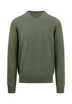 Fynch Hatton - V Neck Cotton Pullover - Colour: Dusty Olive