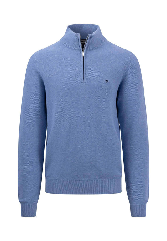 Fynch Hatton - 1/4 Zip Pullover Cotton Structure - Colour: Crystal Blue