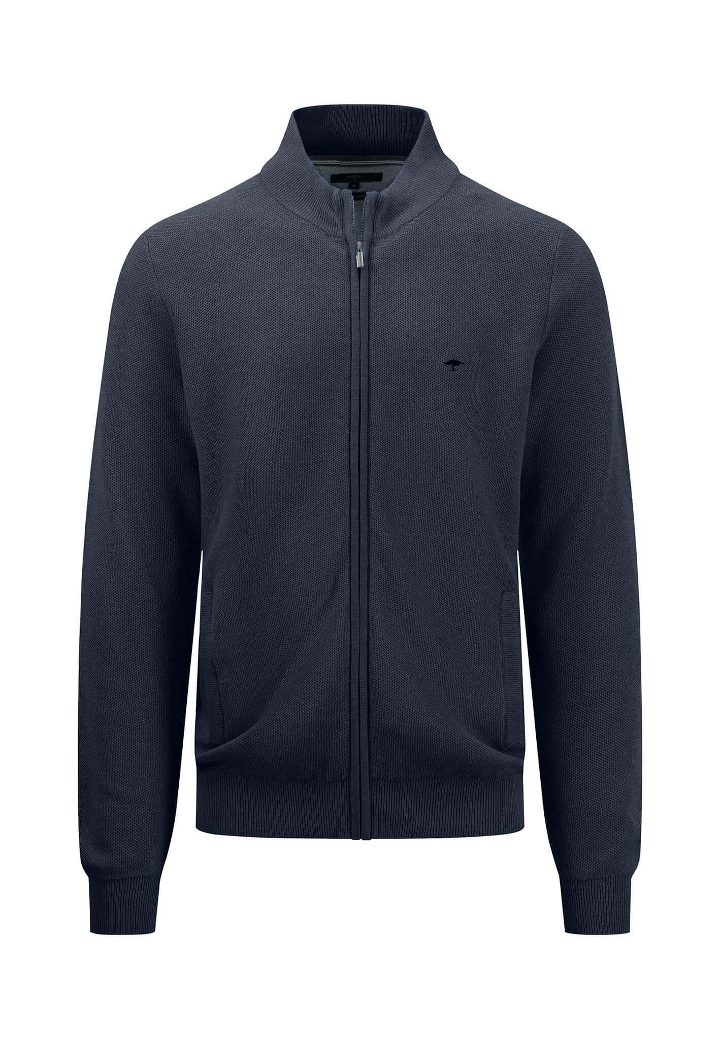 Fynch Hatton - Full Zip Pullover Cotton Structure - Colour: Navy