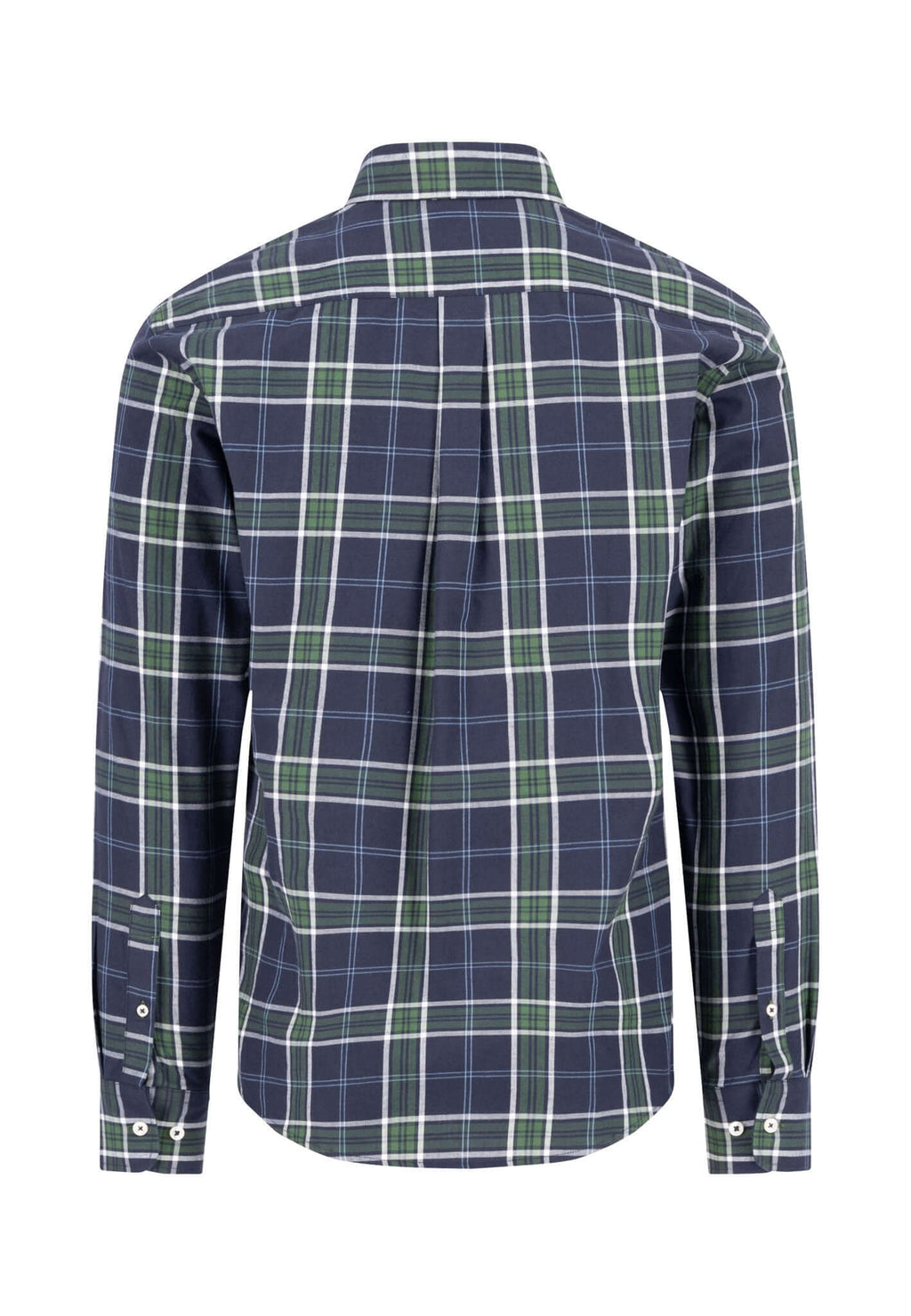 Fynch-Hatton Twill Check Button-Down Shirt in navy and green, back view
