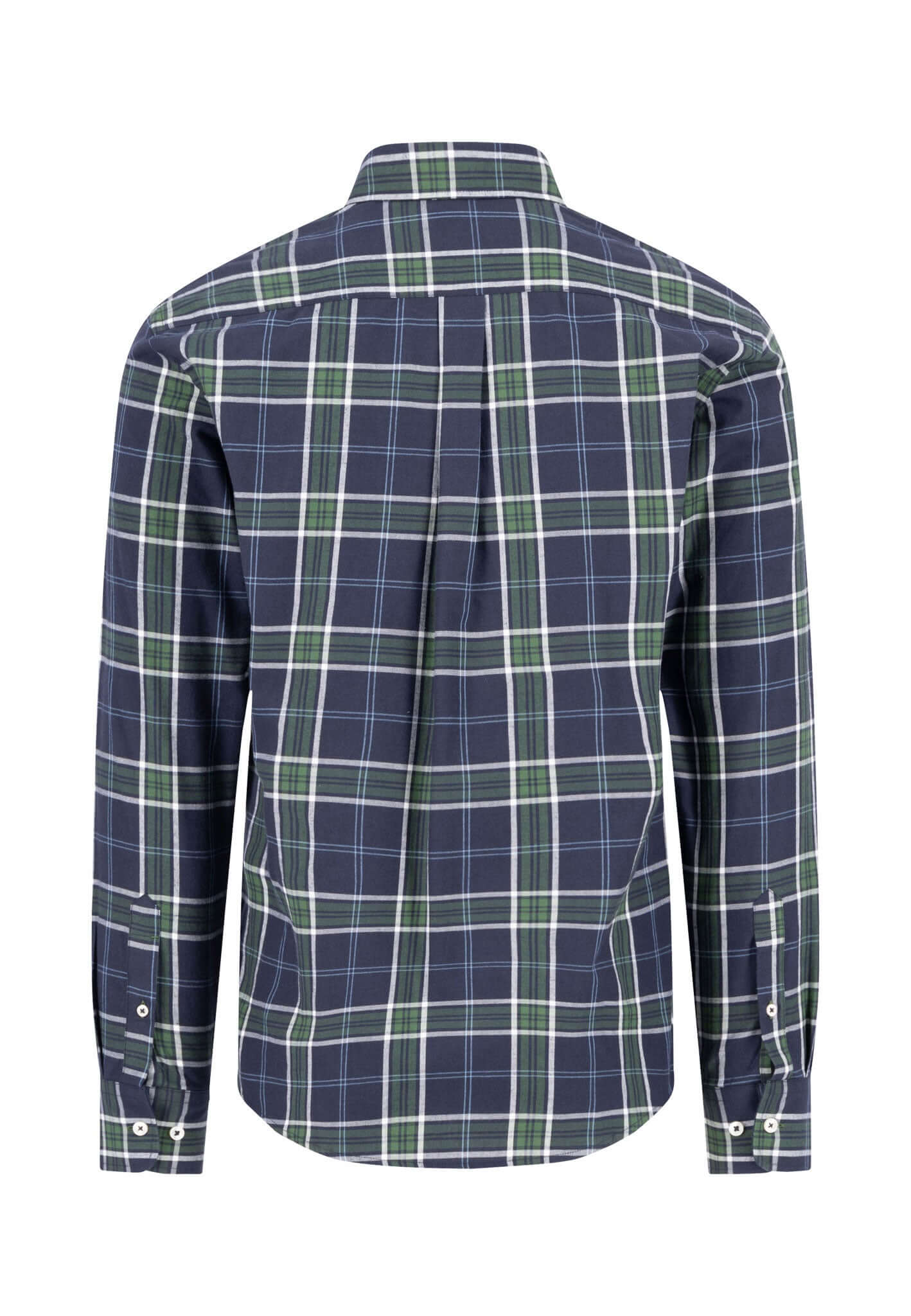 Fynch-Hatton Twill Check Button-Down Shirt in navy and green, back view