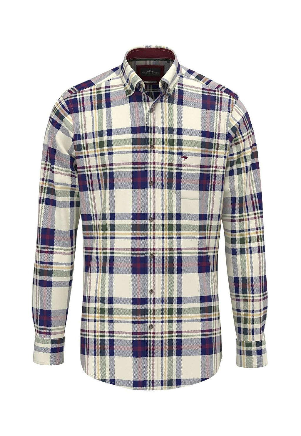 Fynch-Hatton Button Down Check Shirt in Merlot Check – front view