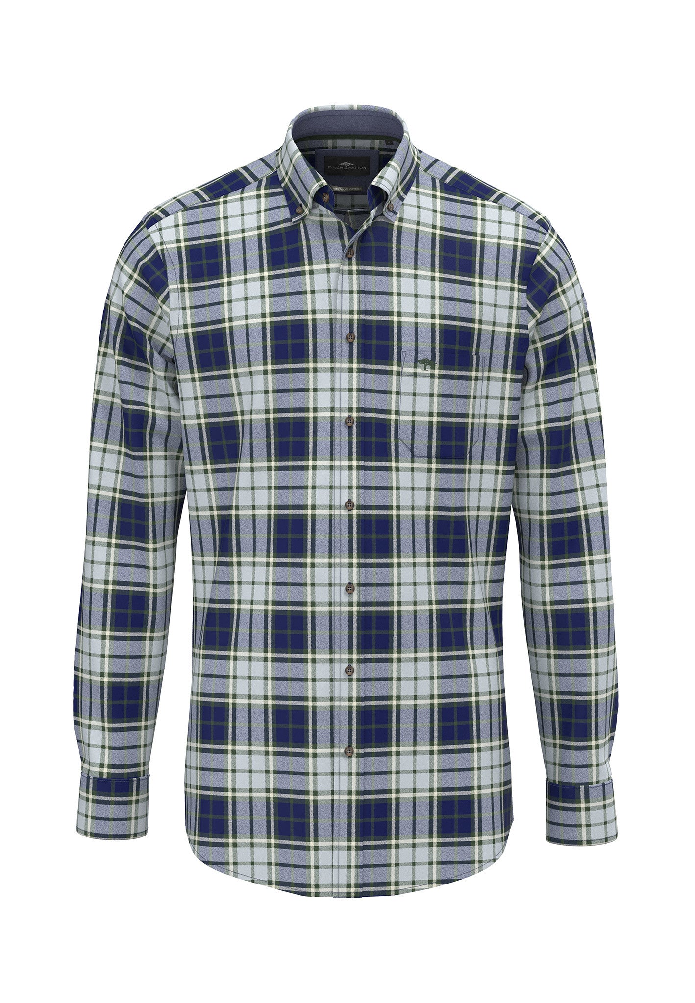 Fynch-Hatton Large Check Shirt in Dark Leaf – front view