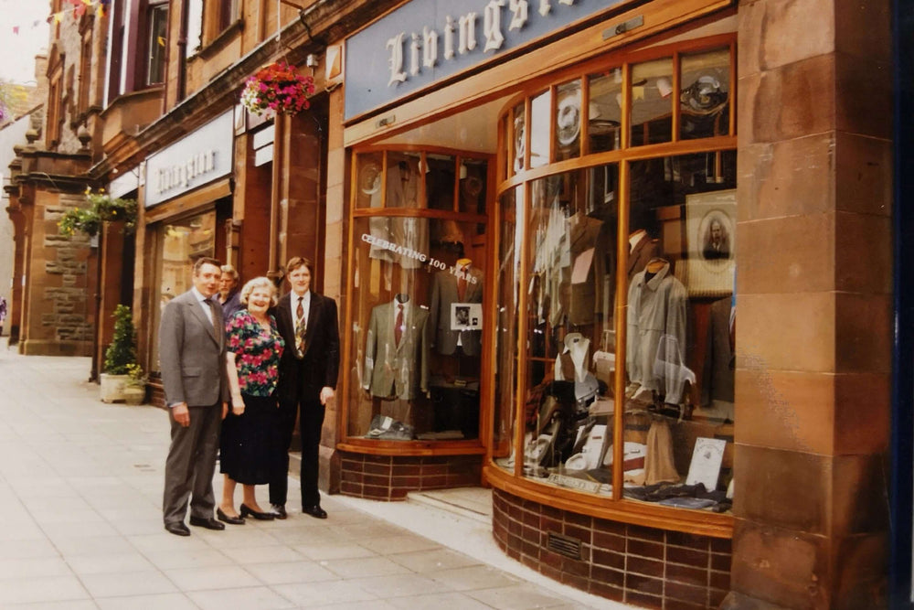 George, Rena and Andrew celebrated 100 years since the original George Livingston took over Alexander McAdam’s tailoring business in Castle Douglas.