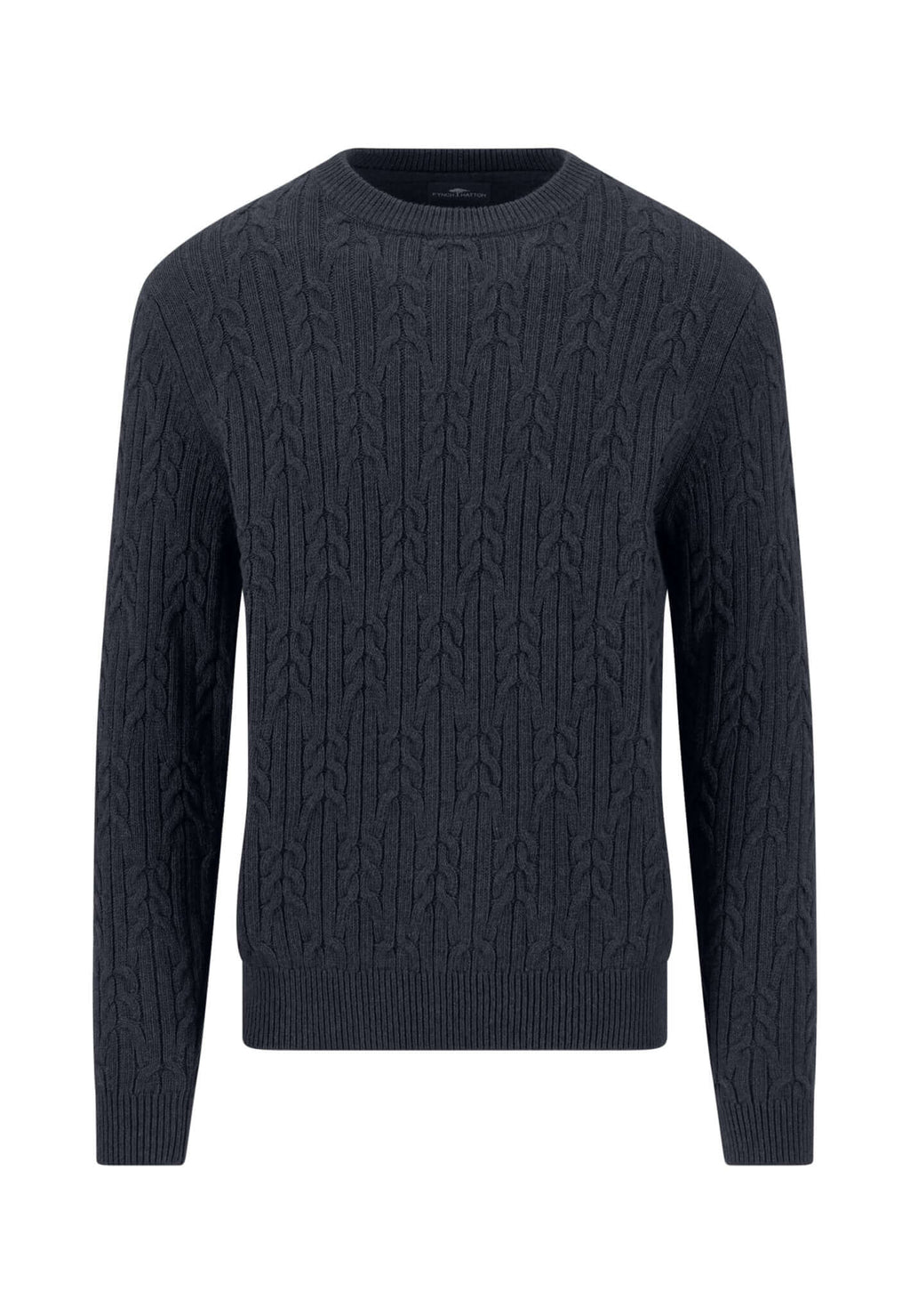Fynch-Hatton Soft Knit Cable Crew Neck Jumper in Navy - front view