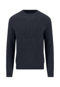 Fynch-Hatton Soft Knit Cable Crew Neck Jumper in Navy - front view