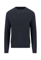 Fynch-Hatton Soft Knit Cable Crew Neck Jumper in Navy - front view