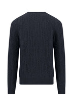 Fynch-Hatton Soft Knit Cable Crew Neck Jumper in Navy - detail view