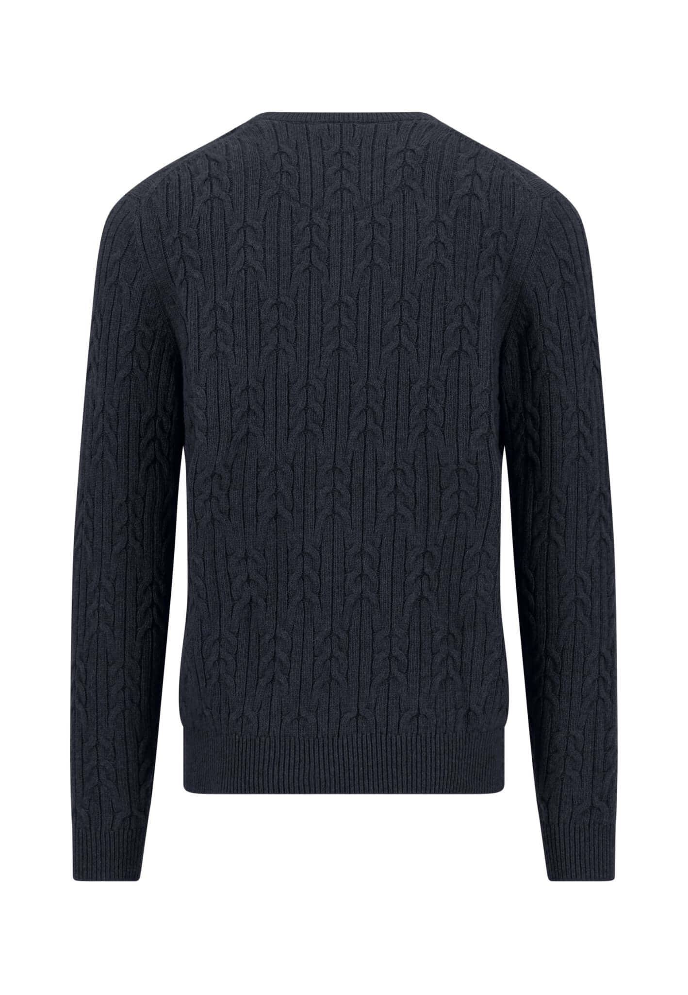 Fynch-Hatton Soft Knit Cable Crew Neck Jumper in Navy - detail view