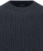 Fynch-Hatton Soft Knit Cable Crew Neck Jumper in Navy - product view