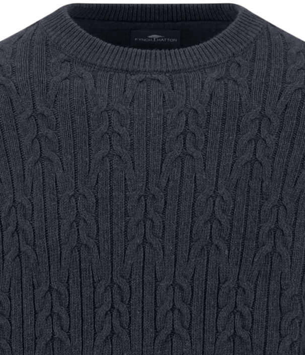 Fynch-Hatton Soft Knit Cable Crew Neck Jumper in Navy - product view
