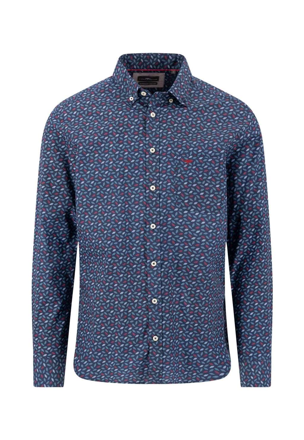 Fynch-Hatton Winter Leaf Print Button-Down Shirt in Brick - front view