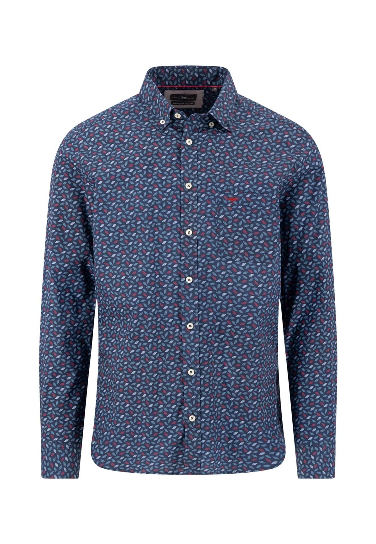 Fynch-Hatton Winter Leaf Print Button-Down Shirt in Brick - front view