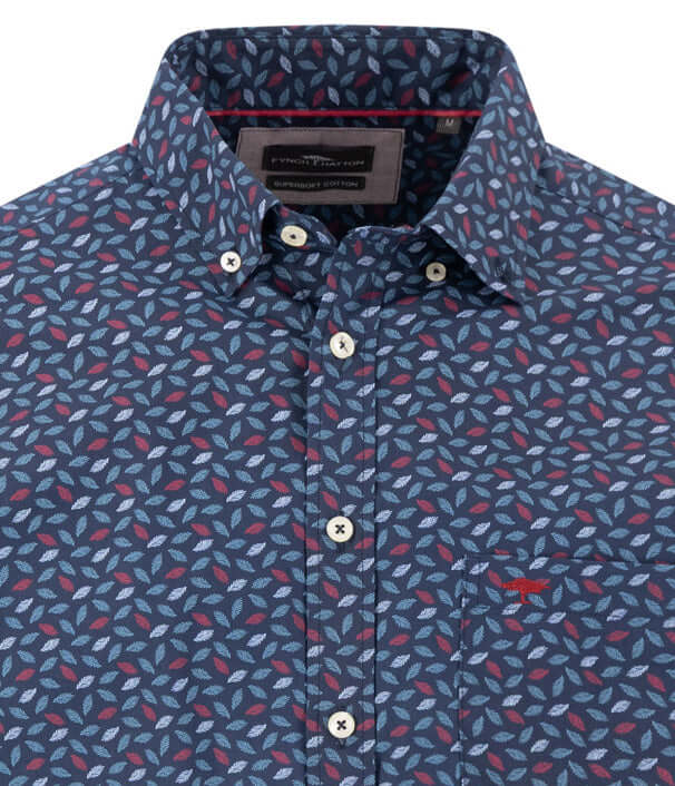 Fynch-Hatton Winter Leaf Print Button-Down Shirt in Brick - model view