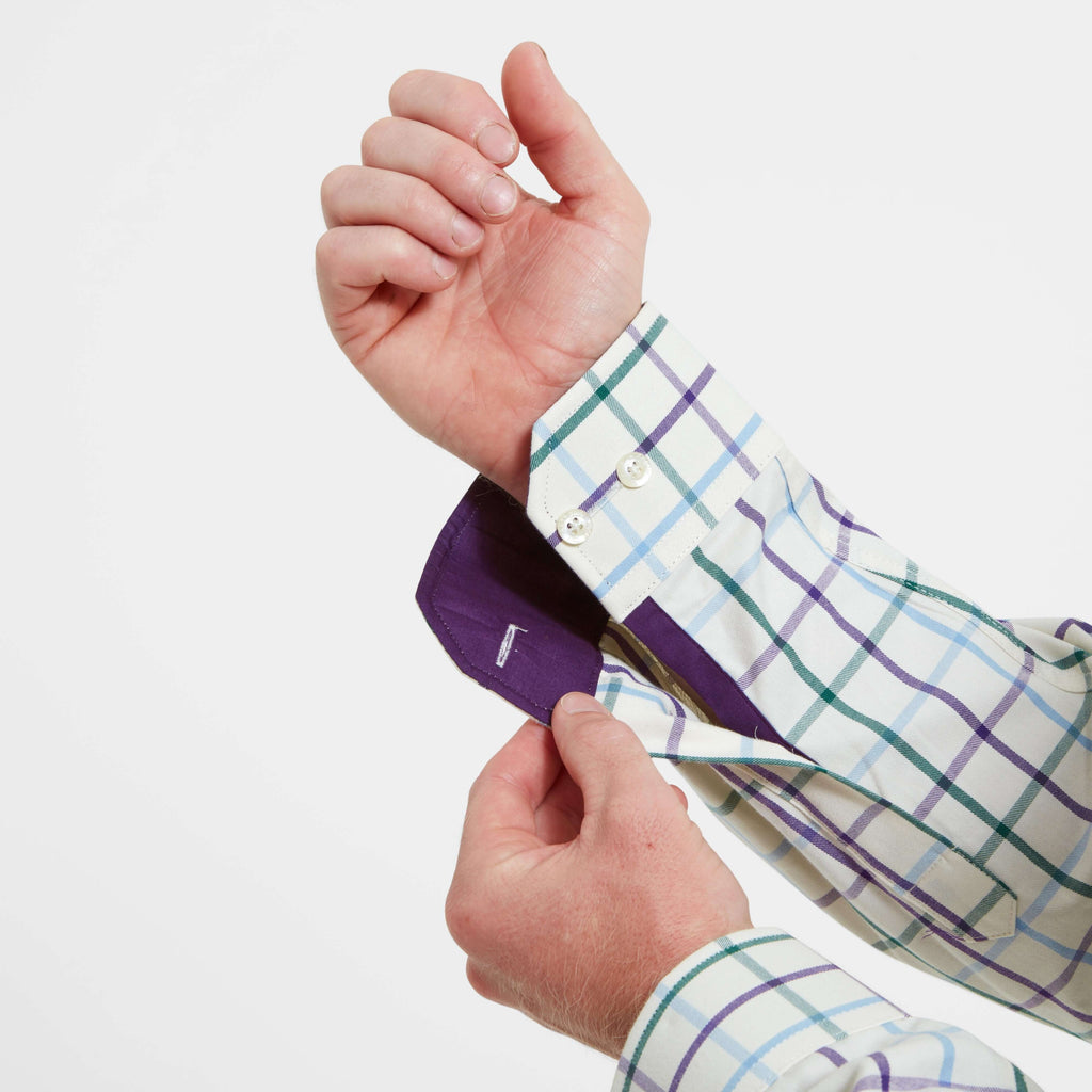Schöffel Brancaster purple, green and blue check shirt, detail view three