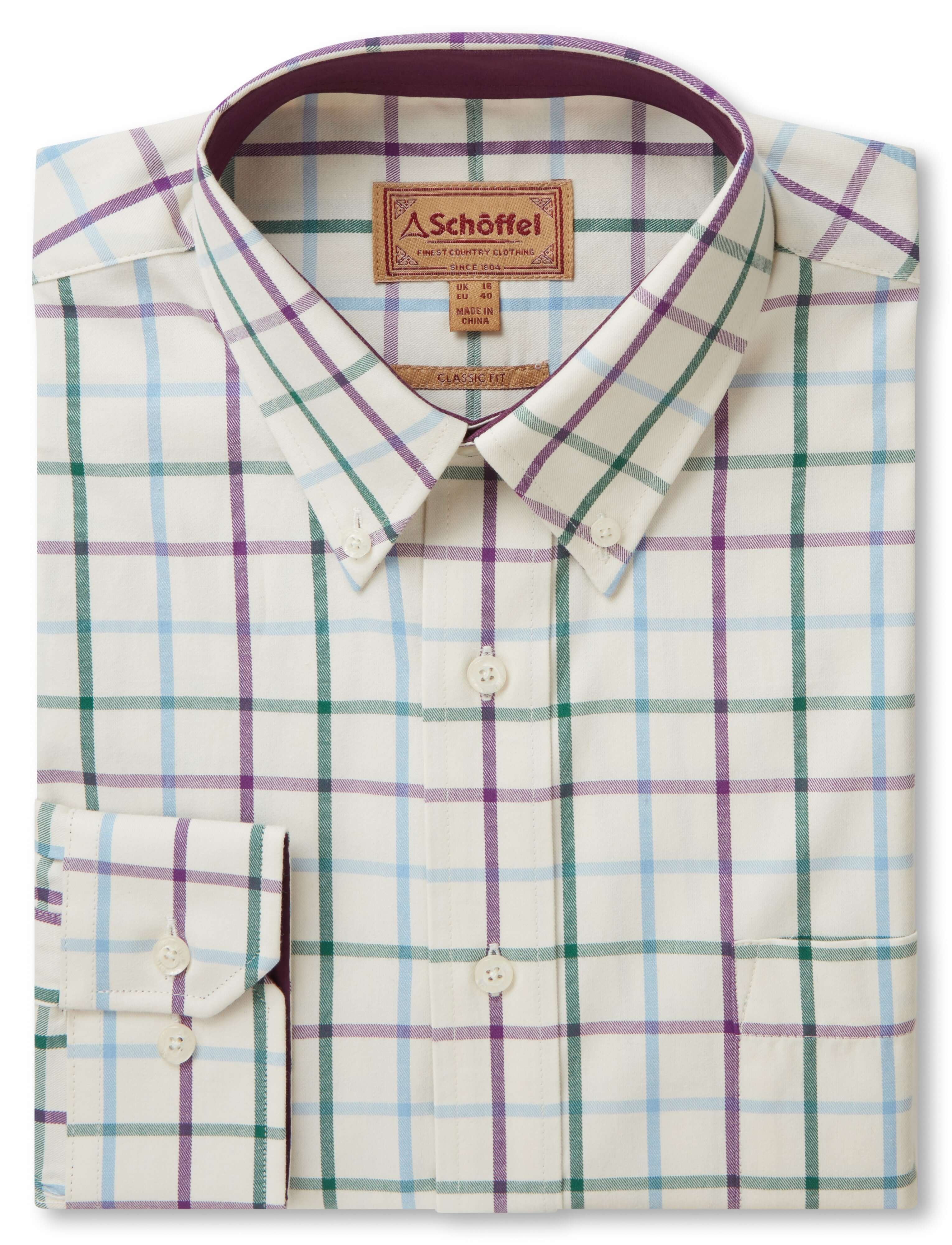 Schöffel Brancaster checked cotton shirt in purple, green and blue check