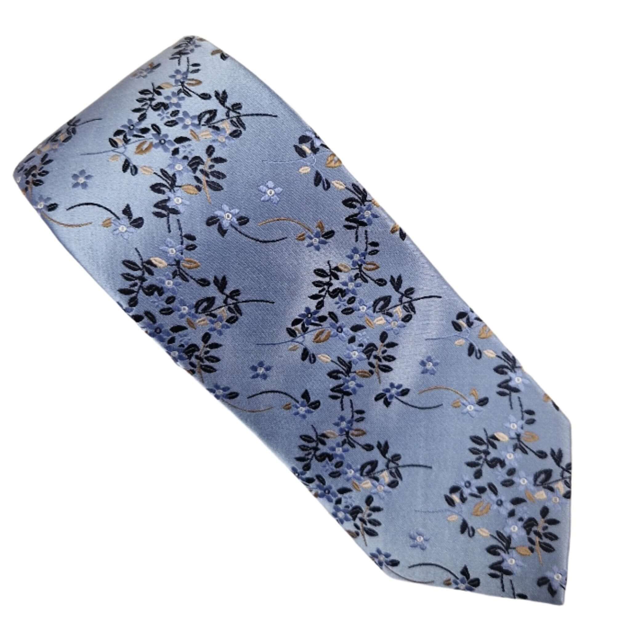 Van Buck - Floral Spray Woven Tie - Colour: Sky / Navy