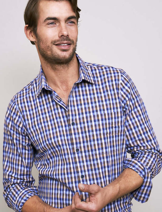 Vedoneire - Brushed Cotton Checked Shirt - Colour: Harvest Blue