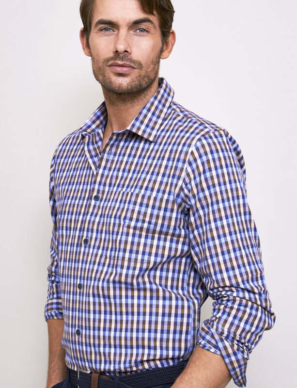 Vedoneire - Brushed Cotton Checked Shirt - Colour: Harvest Blue