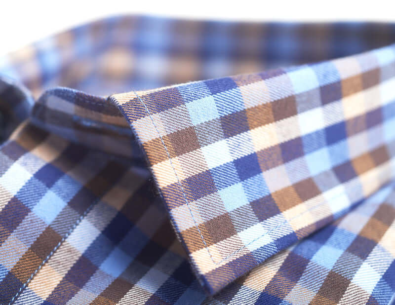 Vedoneire - Brushed Cotton Checked Shirt - Colour: Harvest Blue