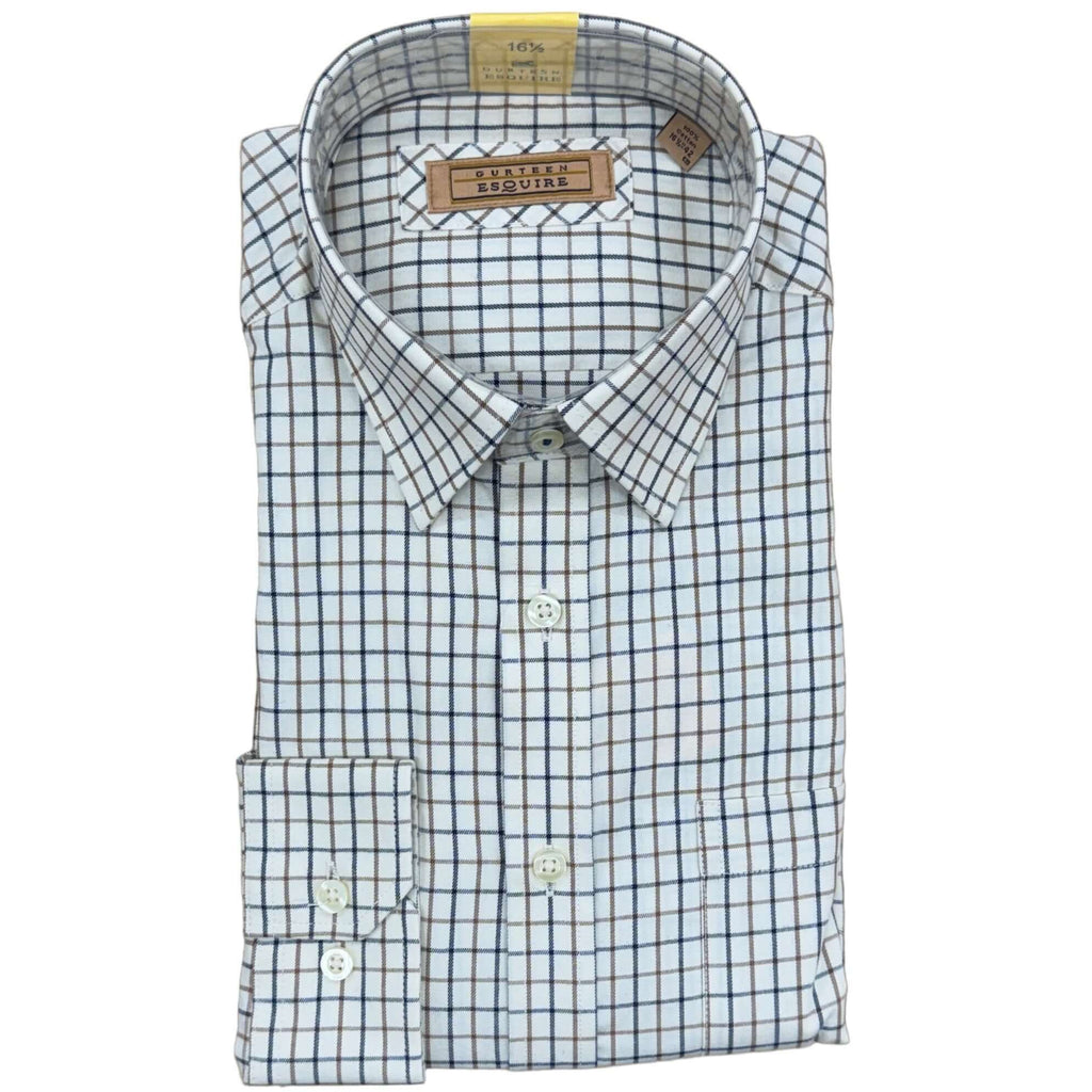 Gurteen Cumbria brushed cotton shirt in Taupe Check – front view