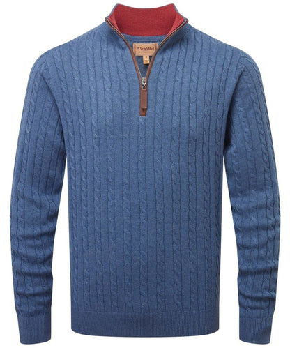 Schoffel - Cotton Cashmere Cable 1/4 Zip - Colour: Stone Blue