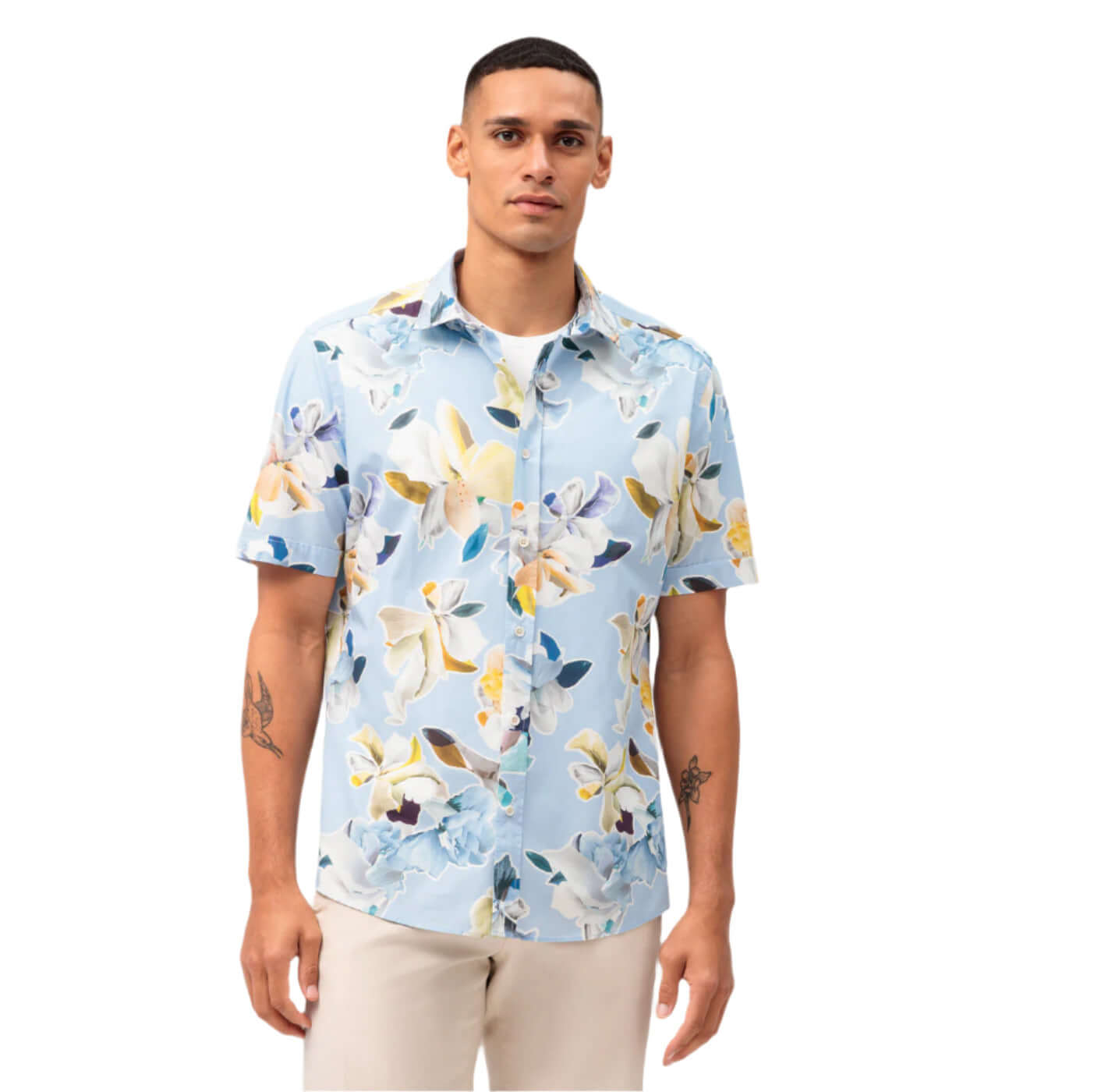 Olymp - Luxor Short Sleeved Shirt - Colour: Blue Flower
