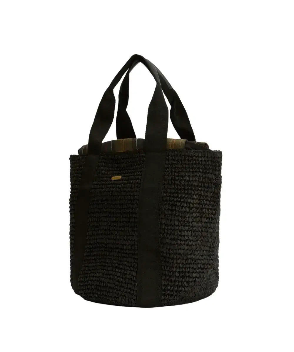 Barbour Lily black beach tote bag – tartan trim detail