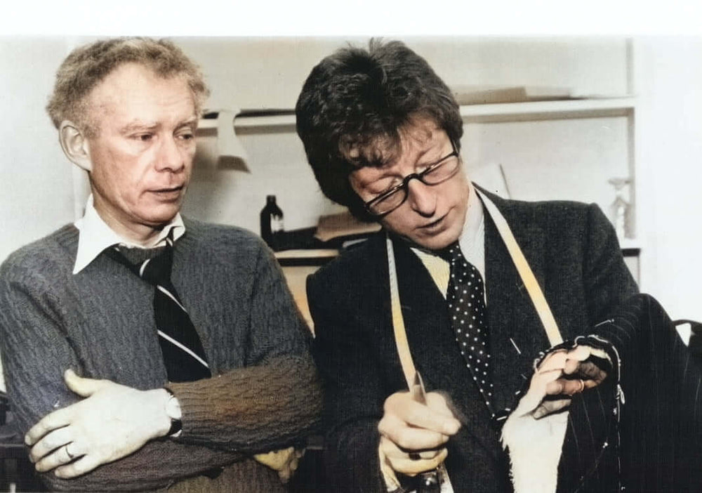Among these was the legendary cutter Edward Sexton, seen here with his colleague Peter Osbourne. Both tailors greatly assisted Andrew to hone his skills.