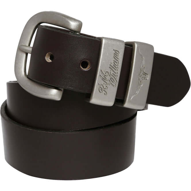 R M Williams - 1 1/2" Leather Jeans Belt | Brushed Chrome Buckle - Colour: Chestnut