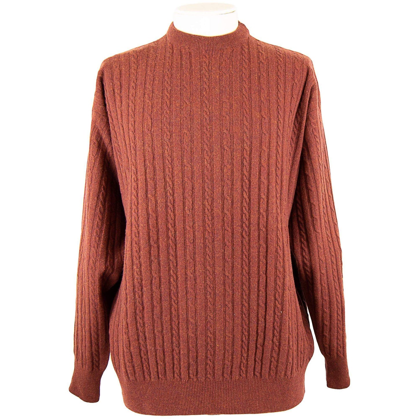 Massoti - Cabled Crew Neck Lambswool Pullover - Colour: Sherry