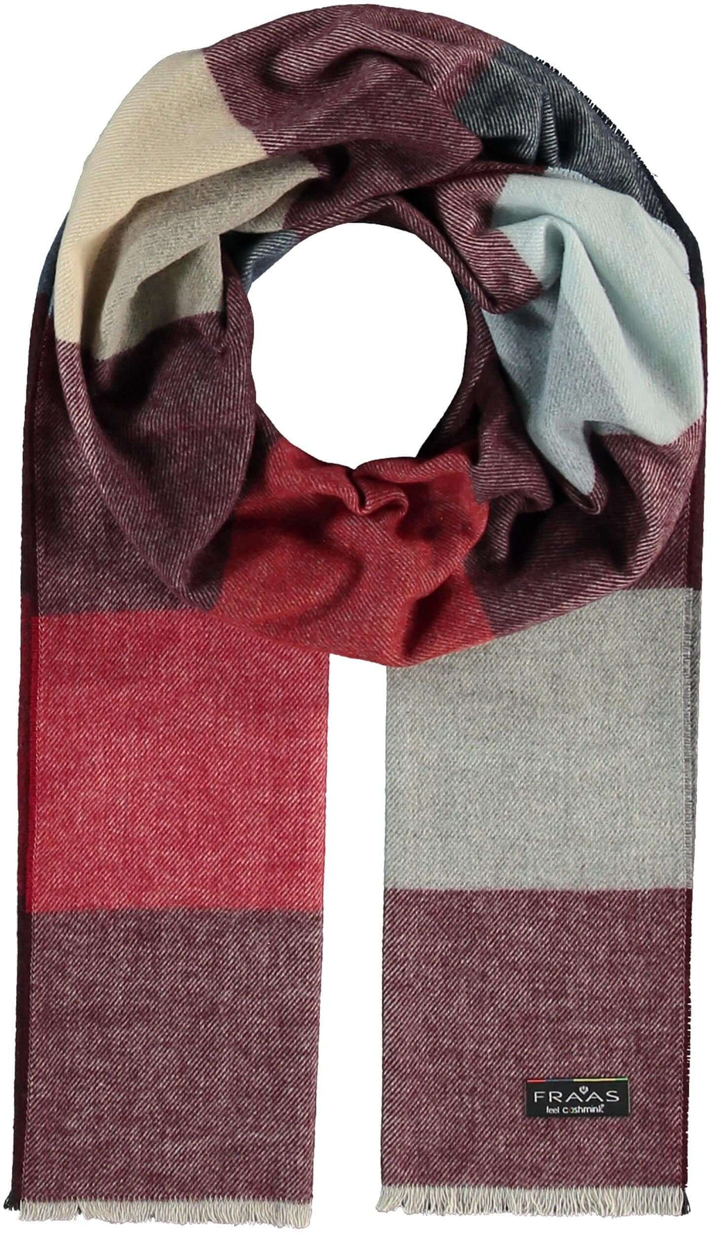 Fraas - Block Check Scarf - Colour: Bordeaux Multi