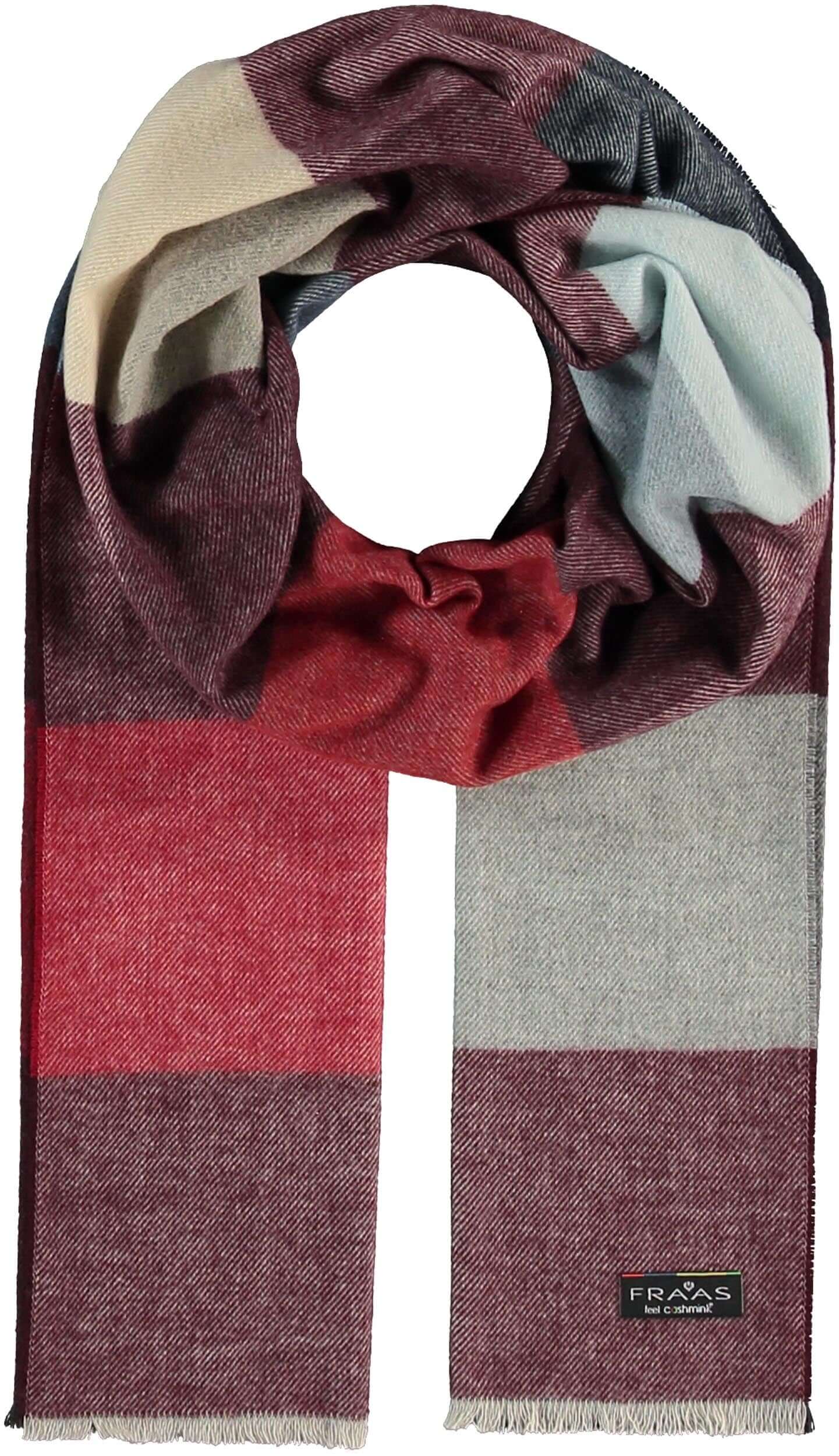 Fraas - Block Check Scarf - Colour: Bordeaux Multi