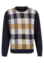 Fynch Hatton - Crew Neck Cotton / Wool Pullover - Colour: Navy/Camel Check
