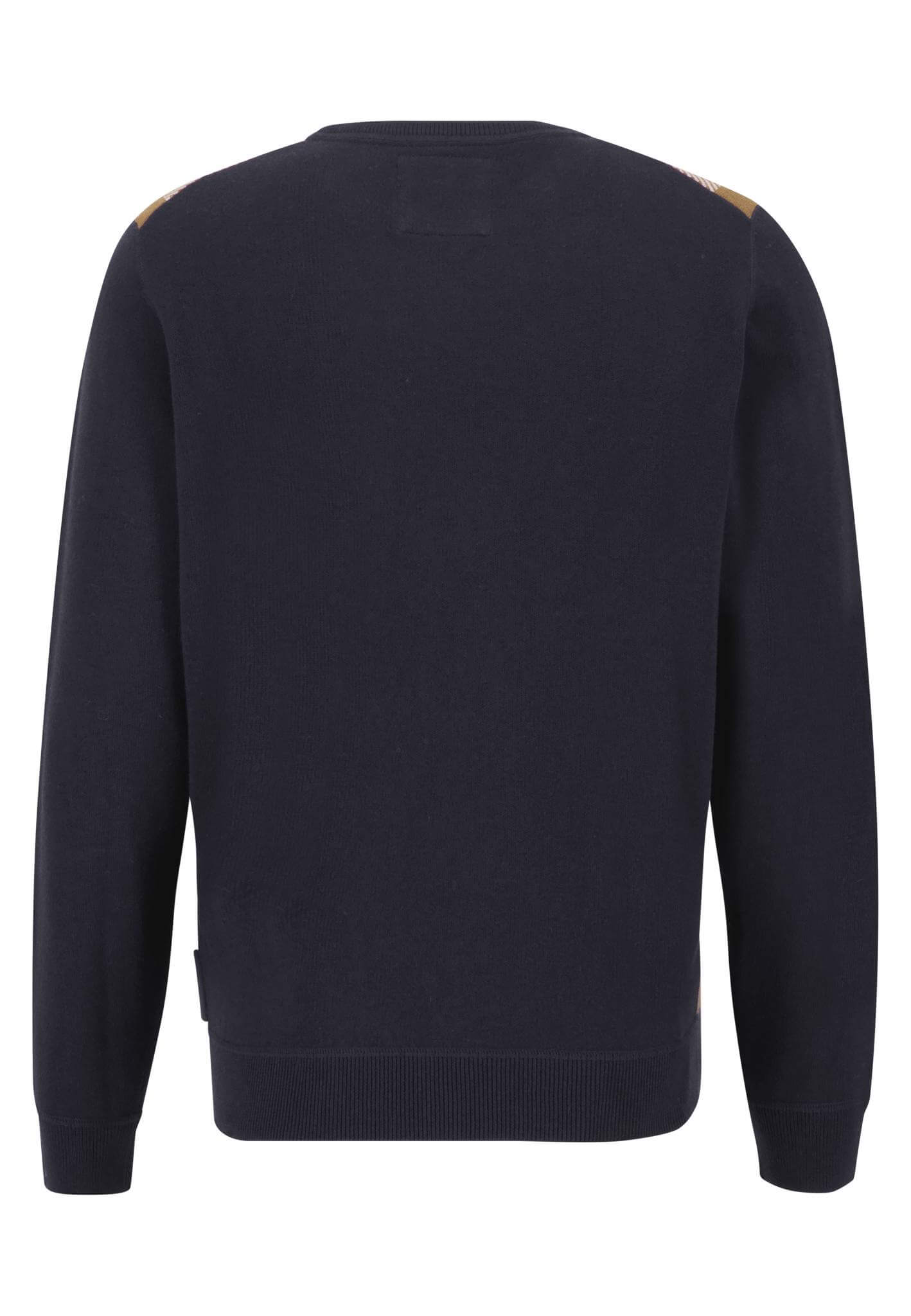 Fynch Hatton - Crew Neck Cotton / Wool Pullover - Colour: Navy/Camel Check