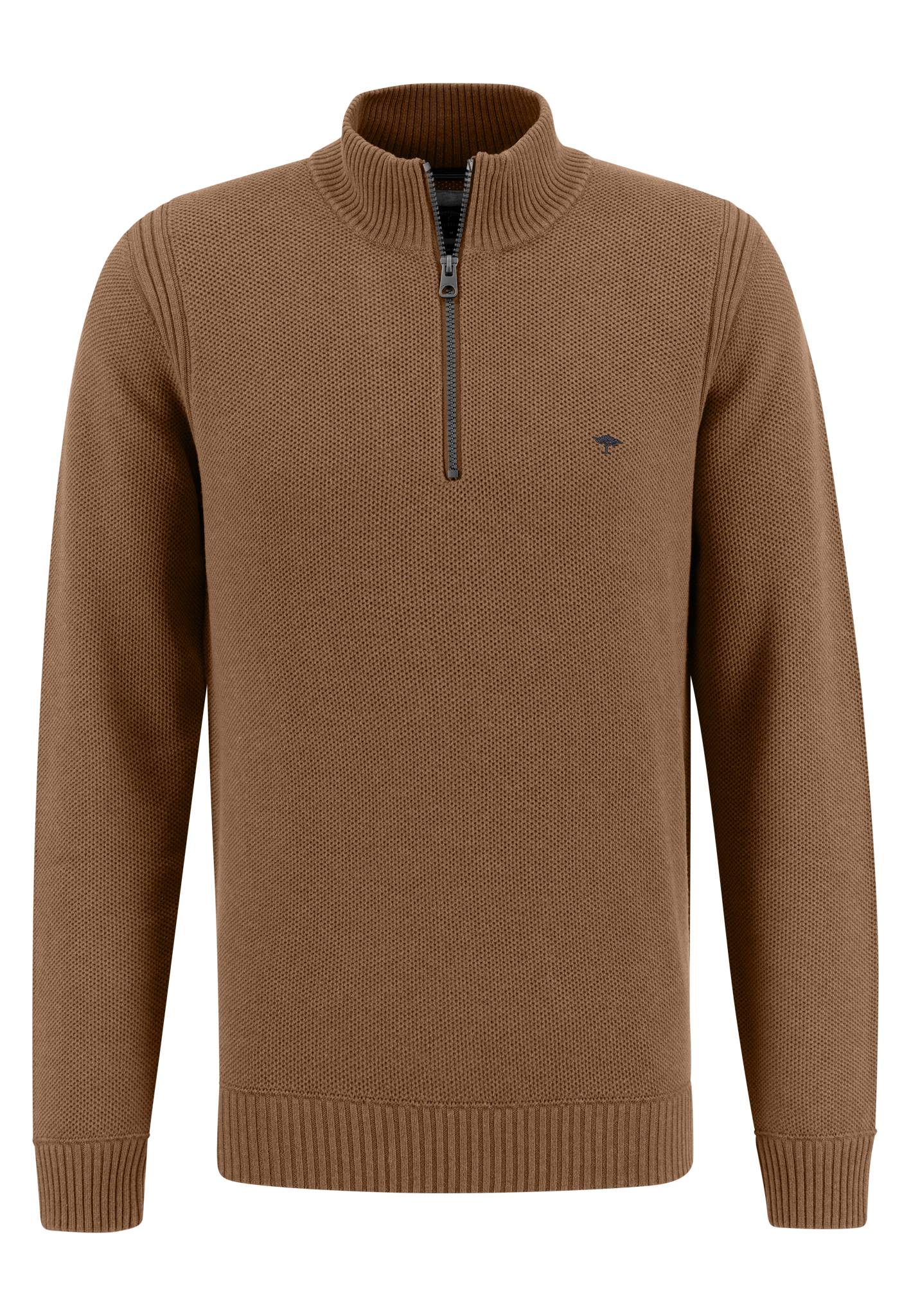 Fynch Hatton - 1/4 Zip Pullover | Cotton Structure - Colour: Walnut Brown