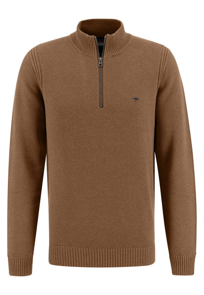 Fynch Hatton - 1/4 Zip Pullover | Cotton Structure - Colour: Walnut Brown