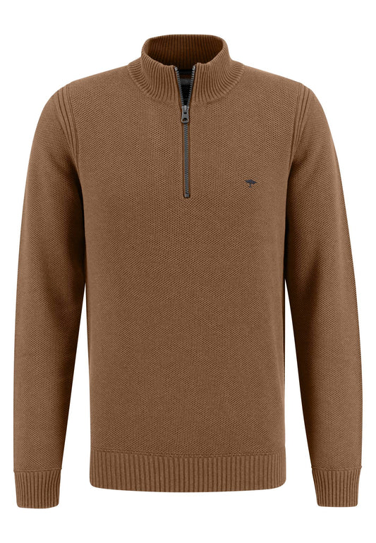 Fynch Hatton - 1/4 Zip Pullover | Cotton Structure - Colour: Walnut Brown