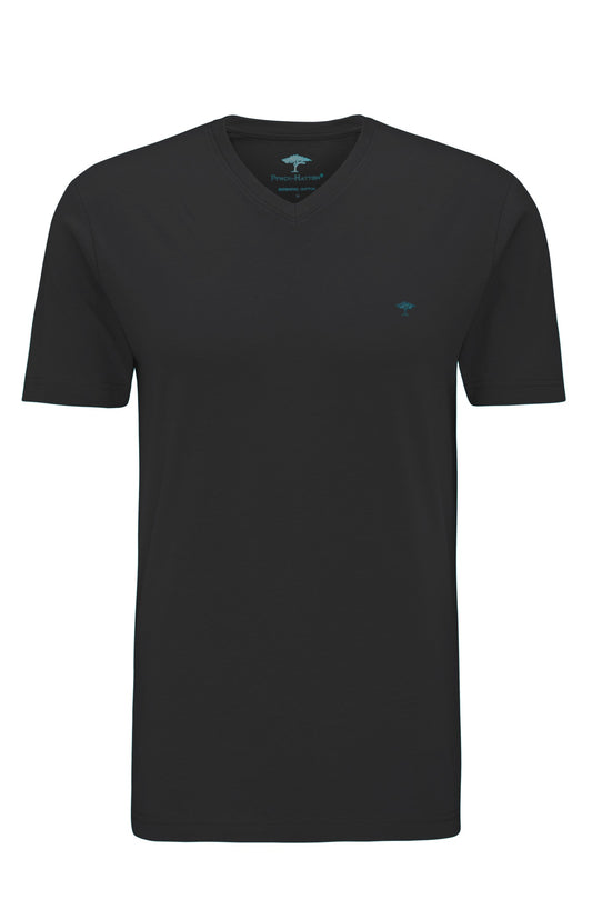 Fynch Hatton - Cotton V Neck T-Shirt - Colour: Black